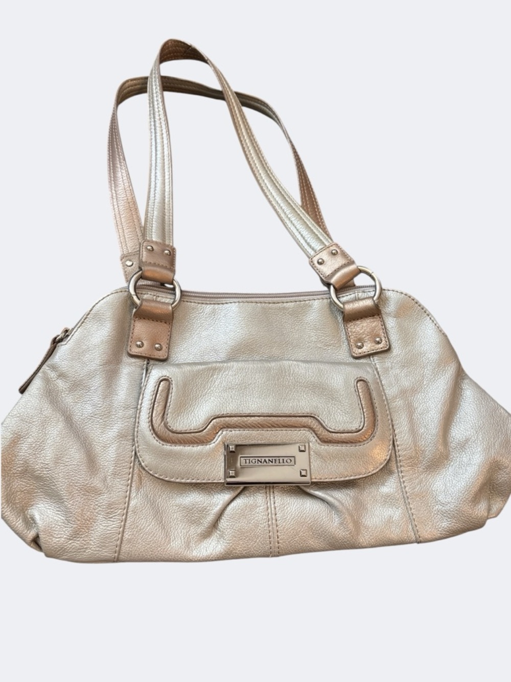 Tignanello Gold Pebbled Leather Shoulder Satchel Handbag